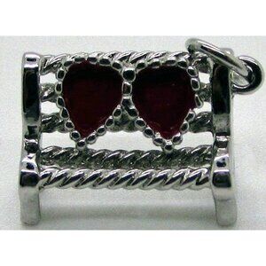 Red Enamel Park Bench Sterling Silver Charm   Hearts Rope  Love  Valentine Day